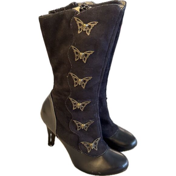 Demonia Women's Steampunk Skull & Butterfly Boots Black Size 6.5 Mid-Calf - Picture 8 of 12